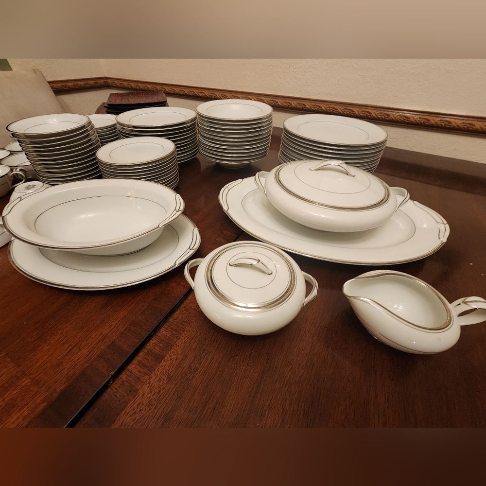 Vintage NORITAKE Silverton 5569 Complete Set China- Art Deco
